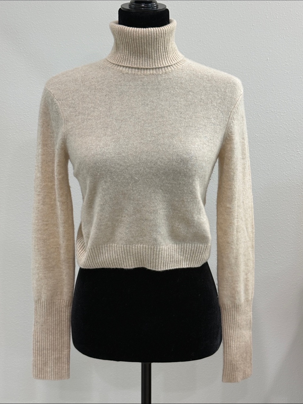 Turtleneck 100% Cashmere cropped Sweater in Light Beige